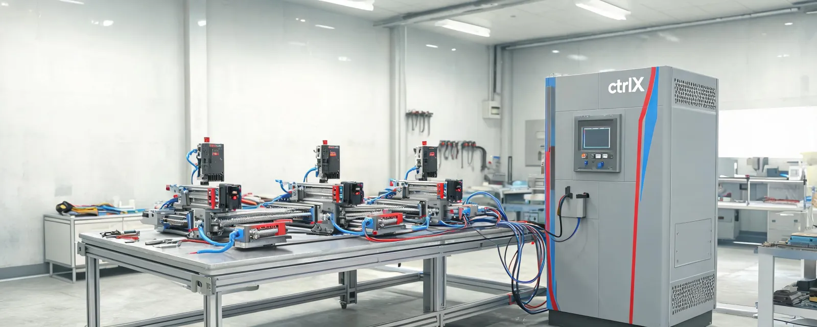 motion control engineering lab with linear axes and drive cabinets